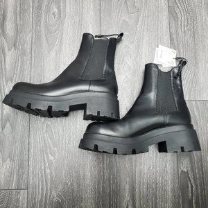 Zara  Black Chunky Lug Sole  Ankle Boots Size 7.5